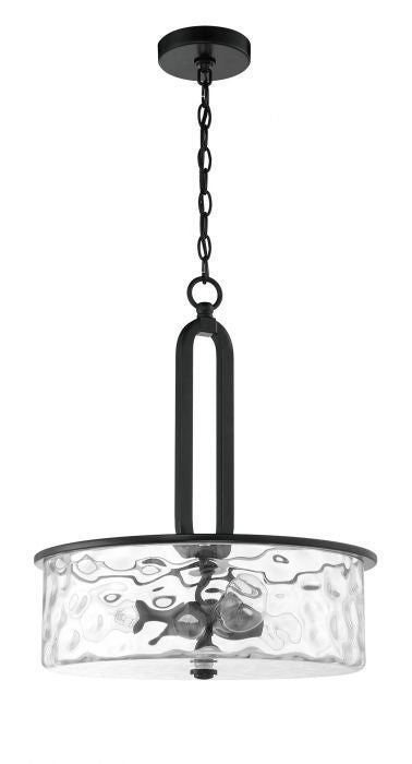 Steel Frame with Clear Hammered Glass Shade Pendant