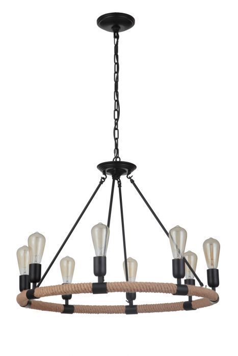 Flat Black with Rope Ring Chandelier