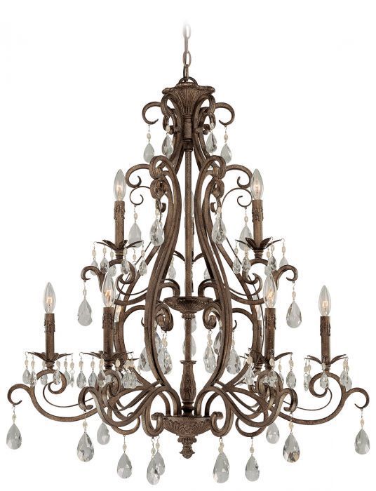 French Roast Curve Arms with Clear Crystal Drop Chandelier, 34.50", by Craftmade