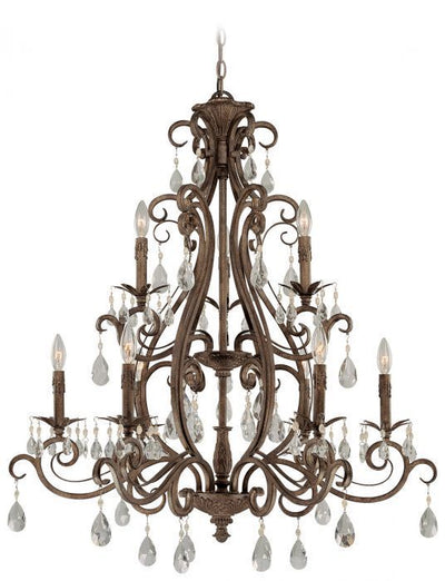 French Roast Curve Arms with Clear Crystal Drop Chandelier