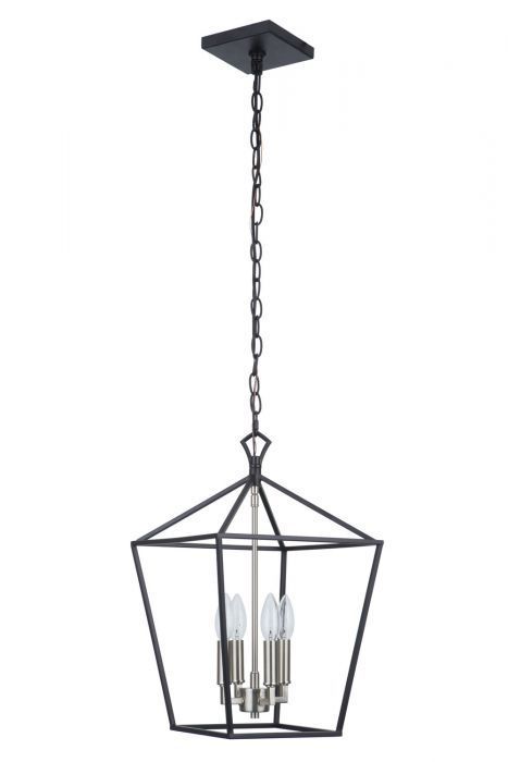 Steel Open Air Symmetrical Frame Pendant in Flat Black with Brushed Polished Nickel by Craftmade