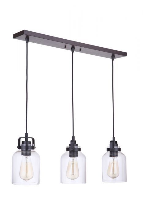 Steel Frame with Clear Glass Shade Linear Pendant in Flat Black with Dark Teak by Craftmade