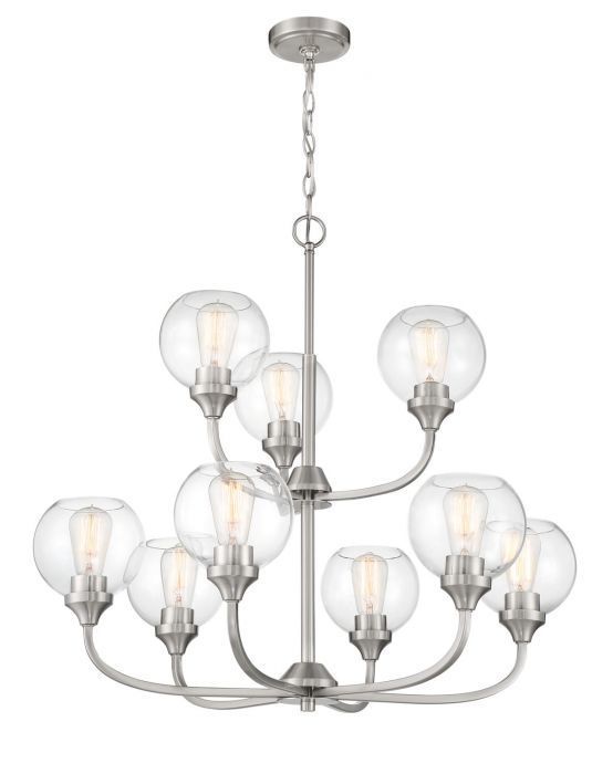 Steel Curve Arm with Clear Glass Shade 2 Tier Chandelier