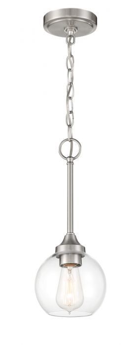 Steel Frame with Clear Glass Shade Single Pendant in Brushed Polished Nickel by Craftmade