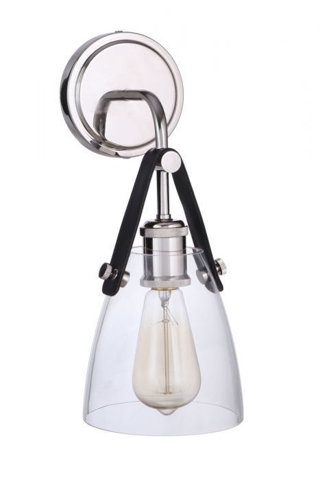 Steel Frame Leather Strapped Clear Glass Shade Wall Sconce