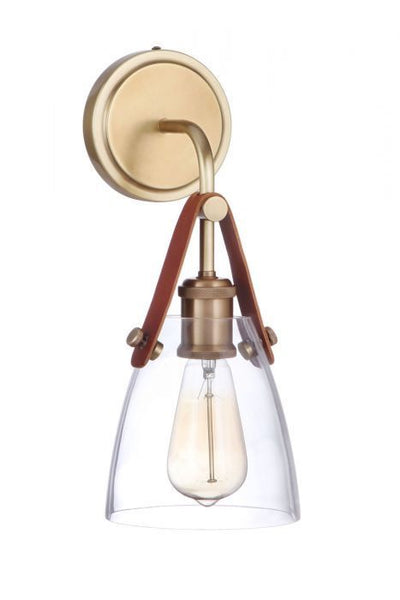 Steel Frame Leather Strapped Clear Glass Shade Wall Sconce