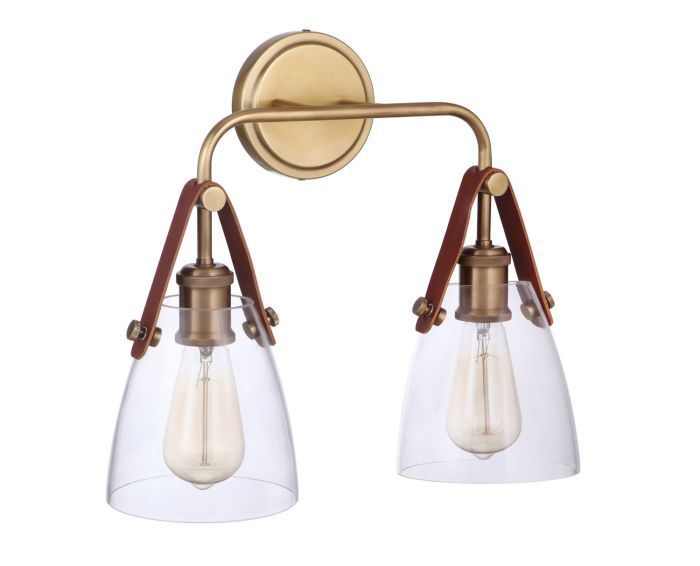 Steel Frame Leather Strapped Clear Glass Shade Vanity Light