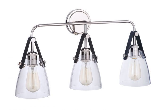 Steel Frame Leather Strapped Clear Glass Shade Vanity Light