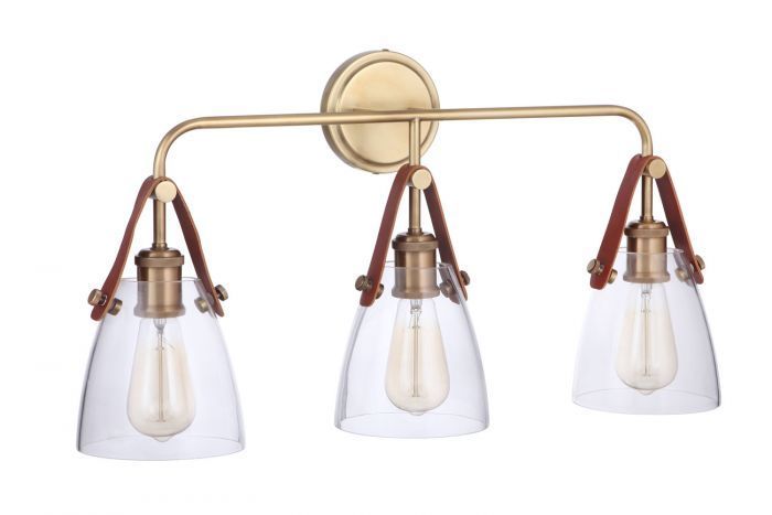 Steel Frame Leather Strapped Clear Glass Shade Vanity Light