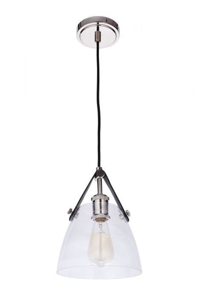 Steel Frame Leather Strapped Clear Glass Shade Pendant