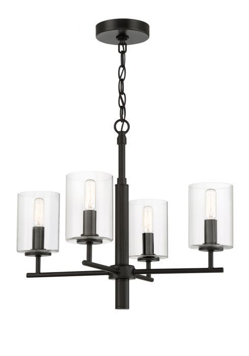 Steel Frame with Clear Cylindrical Glass Shade Chandelier in Flat Black by Craftmade