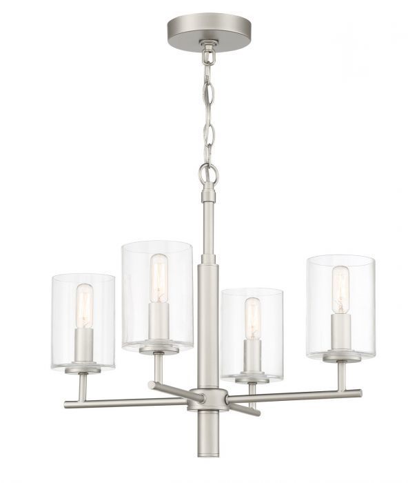 Steel Frame with Clear Cylindrical Glass Shade Chandelier in Satin Nickel by Craftmade