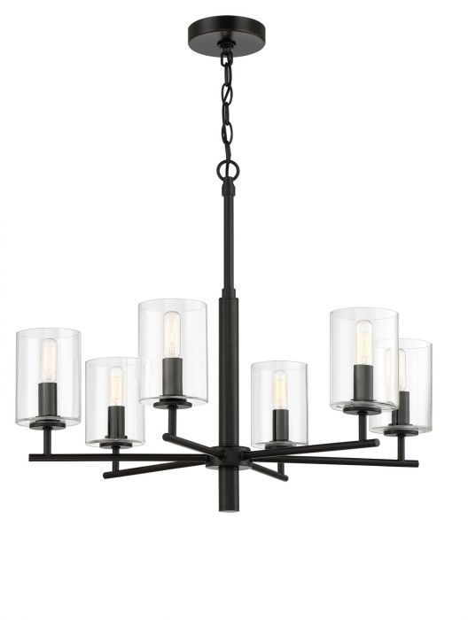 Steel Frame with Clear Cylindrical Glass Shade Chandelier in Flat Black by Craftmade