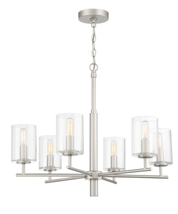 Steel Frame with Clear Cylindrical Glass Shade Chandelier in Satin Nickel by Craftmade