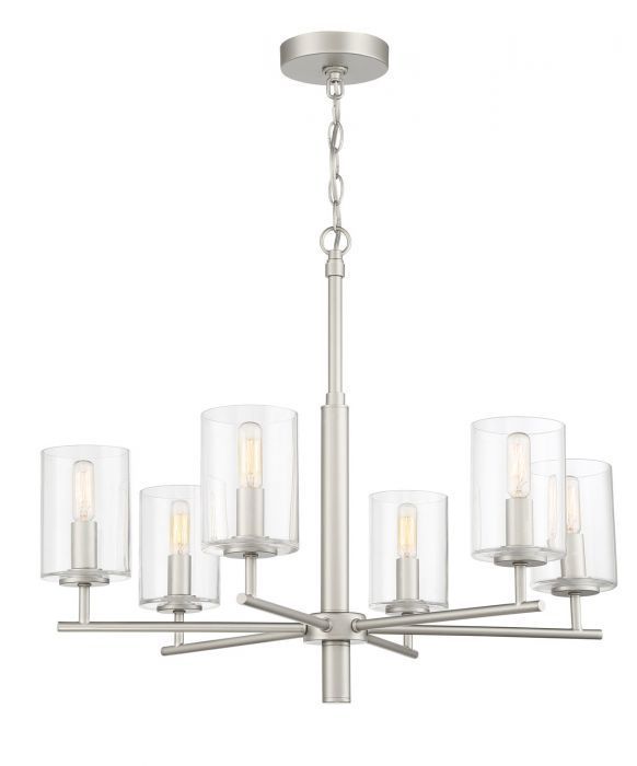 Steel Frame with Clear Cylindrical Glass Shade Chandelier