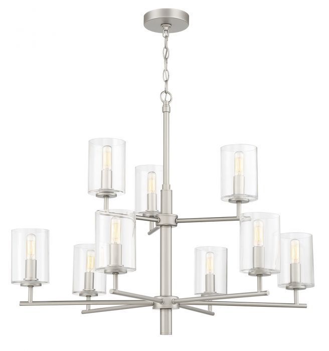 Steel Frame with Clear Cylindrical Glass Shade 2 Tier Chandelier