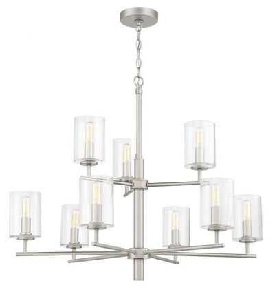 Steel Frame with Clear Cylindrical Glass Shade 2 Tier Chandelier