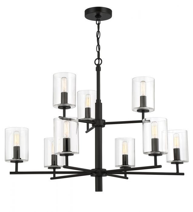Steel Frame with Clear Cylindrical Glass Shade 2 Tier Chandelier