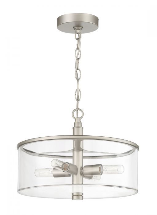 Steel Frame with Clear Drum Glass Shade Pendant