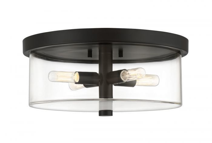 Steel Frame with Clear Drum Glass Shade Flush Mount