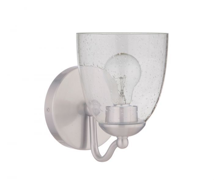Steel Frame Curve Arm with Clear Seedy Glass Shade Wall Sconce