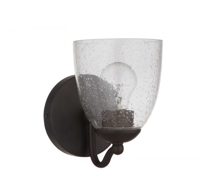 Steel Frame Curve Arm with Clear Seedy Glass Shade Wall Sconce