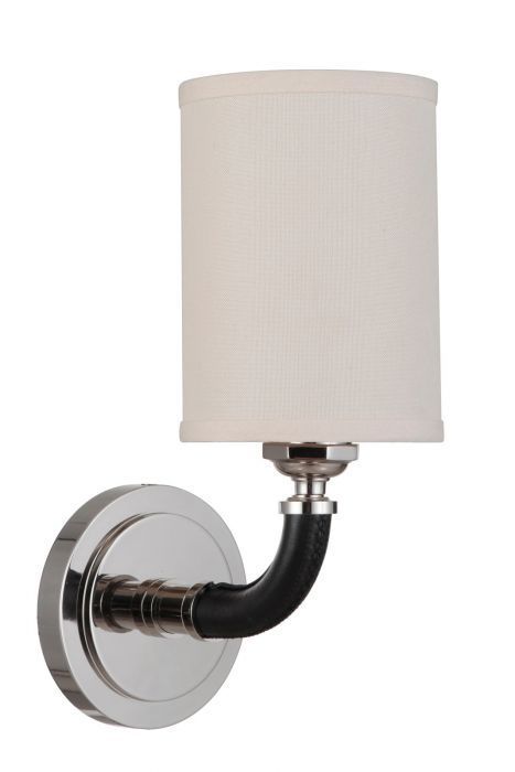 Polished Nickel and Leather Wrapped Arm with Fabric Shade Wall Sconce
