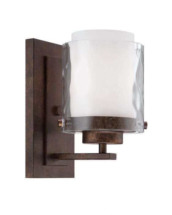 Peruvian Bronze with Clear and White Cylindrical Glass Shade Wall Sconce