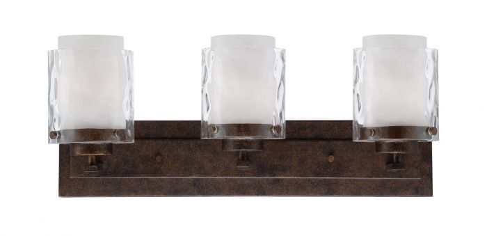 Peruvian Bronze with Clear and White Cylindrical Glass Shade Vanity Light