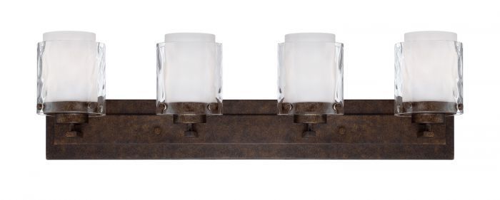 Peruvian Bronze with Clear and White Cylindrical Glass Shade Vanity Light