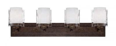 Peruvian Bronze with Clear and White Cylindrical Glass Shade Vanity Light