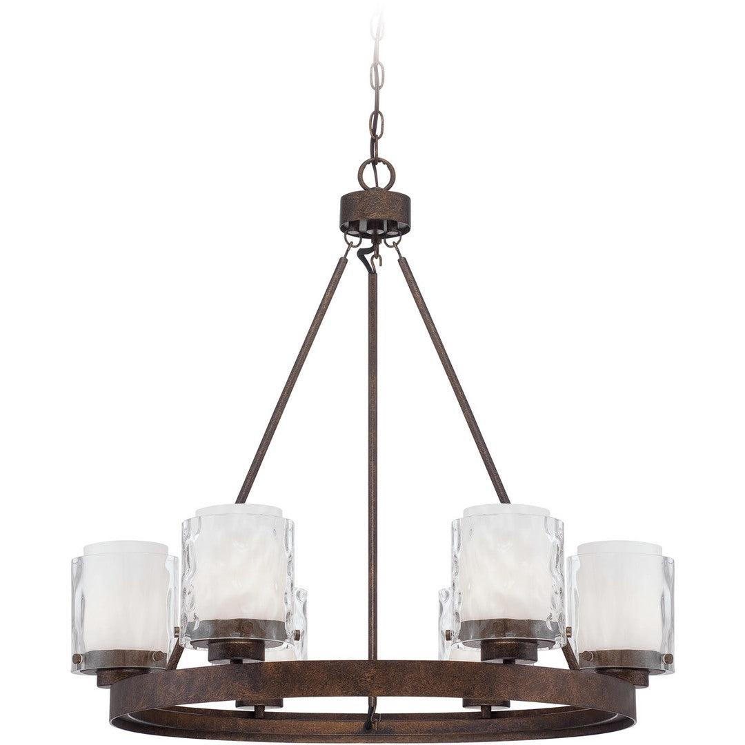 Peruvian Bronze with Clear and White Cylindrical Glass Shade Up Chandelier