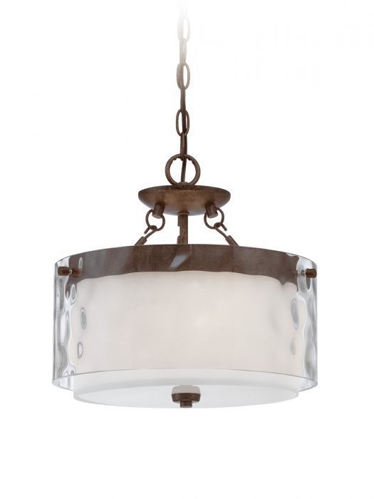 Peruvian Bronze with Clear and White Cylindrical Glass Shade Pendant by Craftmade