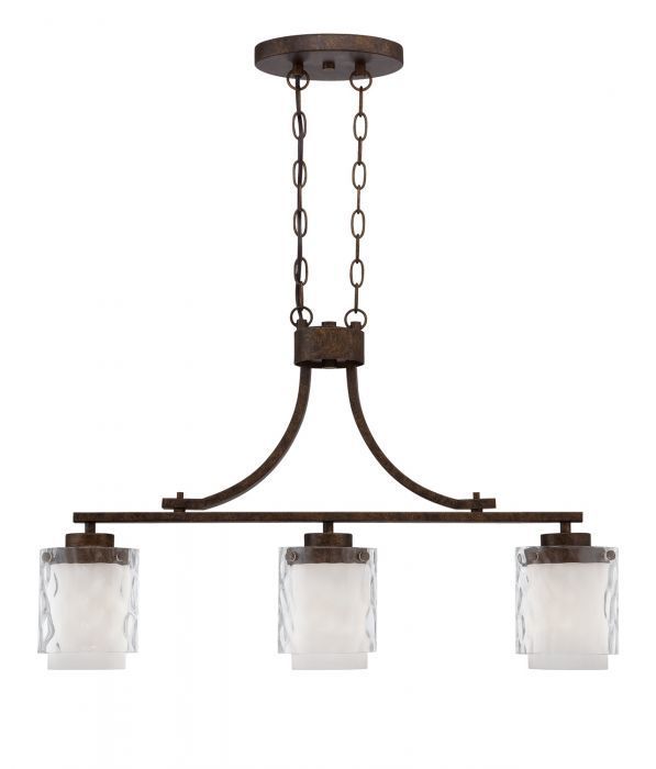 Peruvian Bronze with Clear and White Cylindrical Glass Shade Linear Pendant