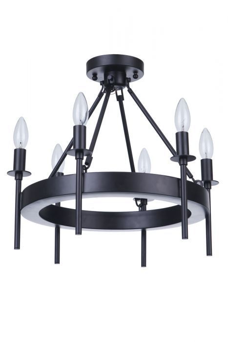 Steel Ring Frame Candle Semi Flush Mount in Flat Black by Craftmade