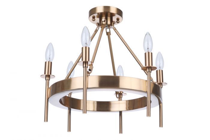 Steel Ring Frame Candle Semi Flush Mount in Satin Brass by Craftmade