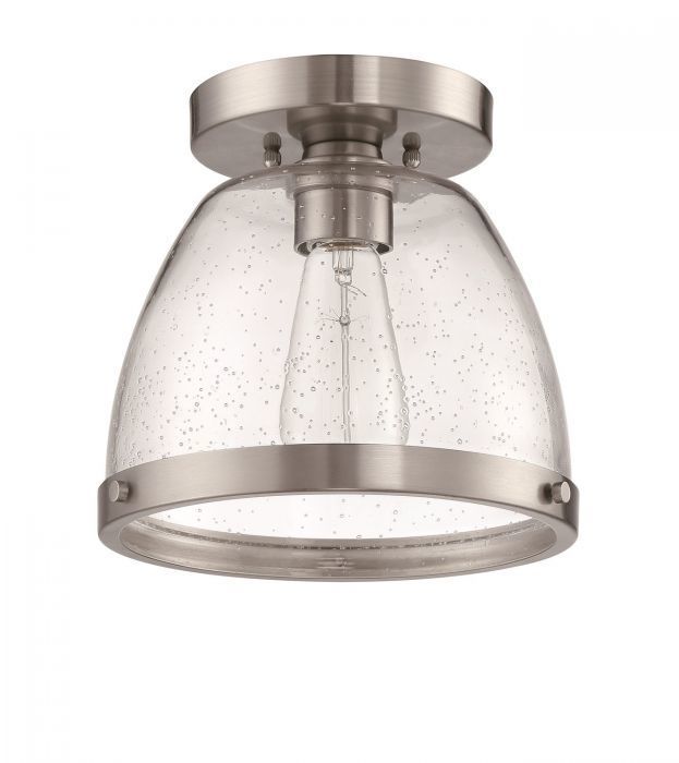 Steel Frame with Clear Seedy Glass Shade Flush Mount