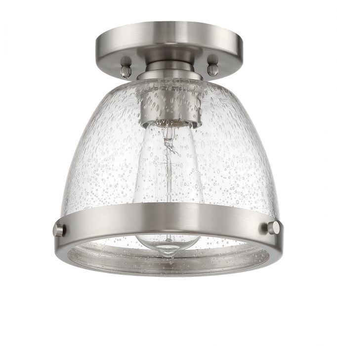 Steel Frame with Clear Seedy Glass Shade Flush Mount