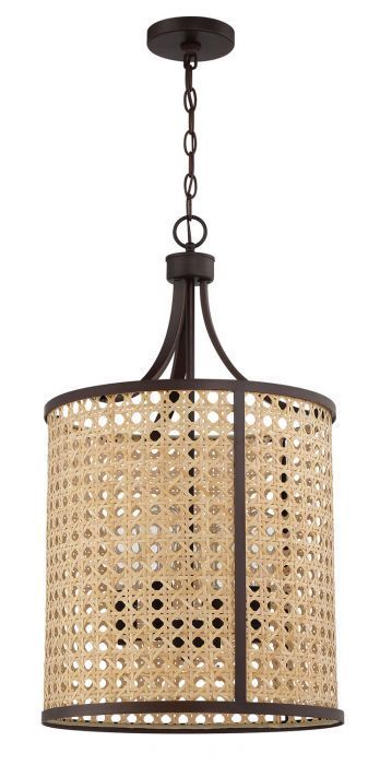Aged Bronze Brushed Frame with Woven Rattan Drum Shade Pendant by Craftmade