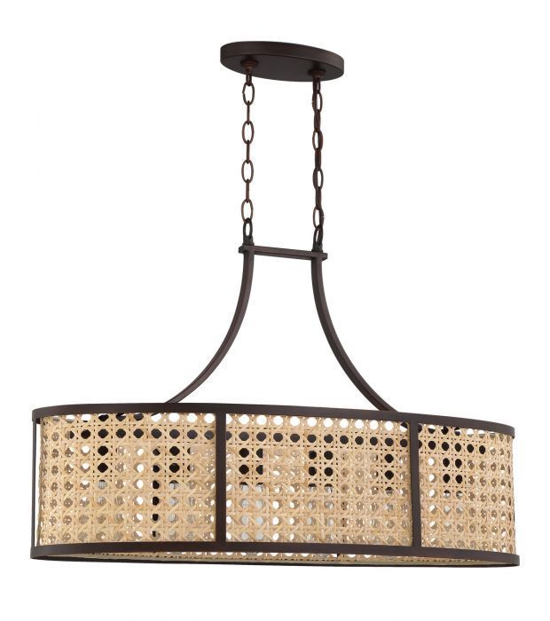 Aged Bronze Brushed Frame with Woven Rattan Shade Oval Chandelier by Craftmade