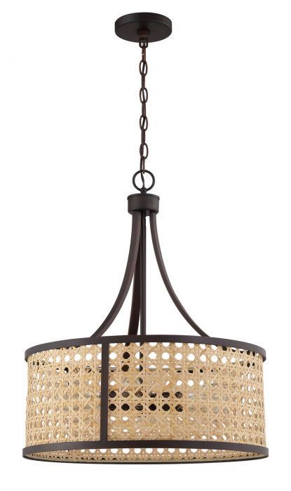 Aged Bronze Brushed Frame with Woven Rattan Drum Shade Chandelier by Craftmade