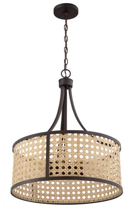 Aged Bronze Brushed Frame with Woven Rattan Drum Shade Chandelier by Craftmade - view 2