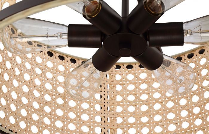 Aged Bronze Brushed Frame with Woven Rattan Drum Shade Chandelier by Craftmade - view 4