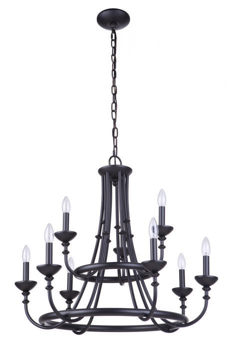 Steel Curve Arm Ring 2 Tier Chandelier in Flat Black by Craftmade