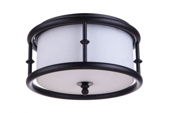 Steel Ring Frame with Frosted Glass Shade Flush Mount in Flat Black by Craftmade