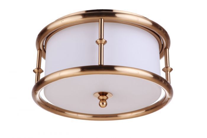 Steel Ring Frame with Frosted Glass Shade Flush Mount in Satin Brass by Craftmade
