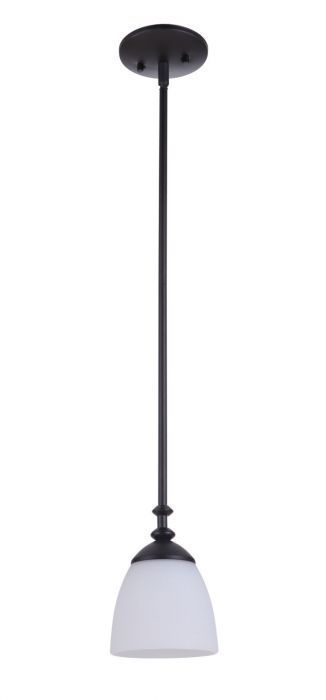 Steel Frame and Rod with White Frosted Glass Shade Mini Pendant in Flat Black by Craftmade