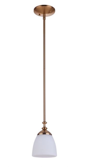 Steel Frame and Rod with White Frosted Glass Shade Mini Pendant in Satin Brass by Craftmade