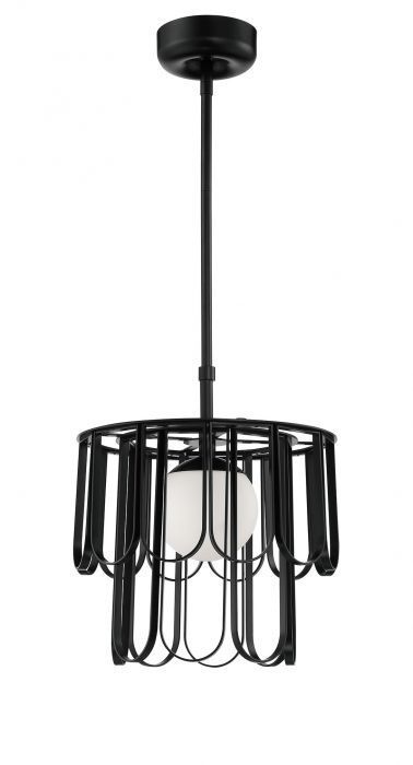 Steel Repeating Invert Open Air Frame with White Frosted Globe Pendant / Chandelier in Flat Black by Craftmade
