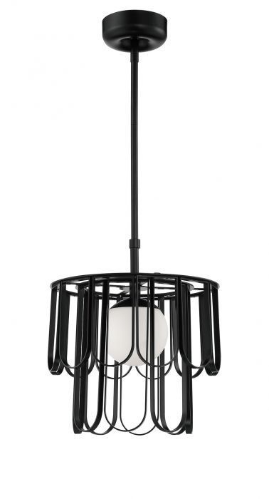 Steel Repeating Invert Open Air Frame with White Frosted Globe Pendant / Chandelier